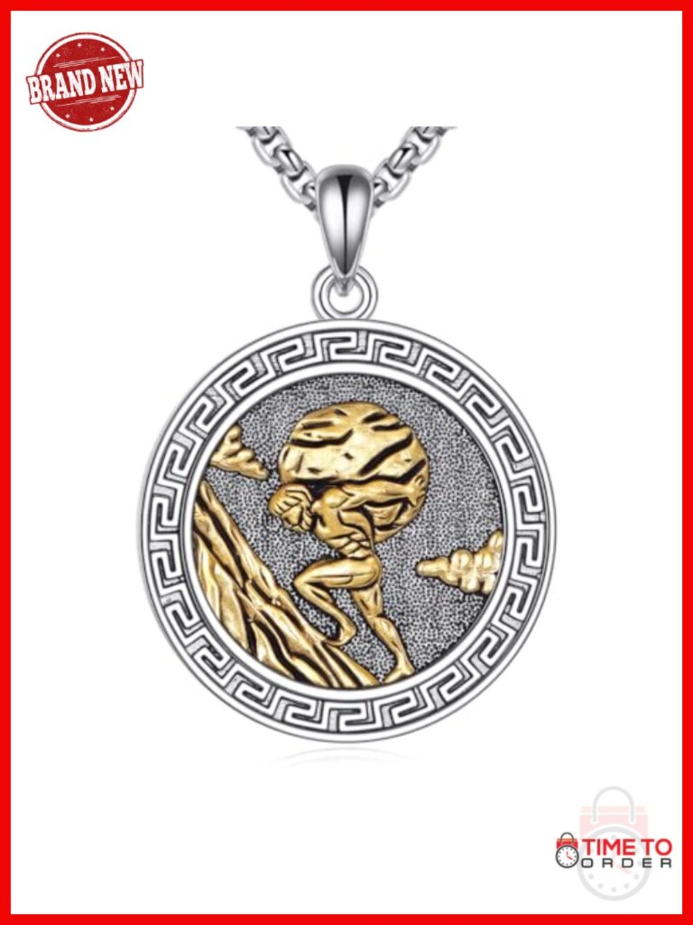 Sterling Silver Sisyphus Pendant Necklace Men Greek Mythology 22in